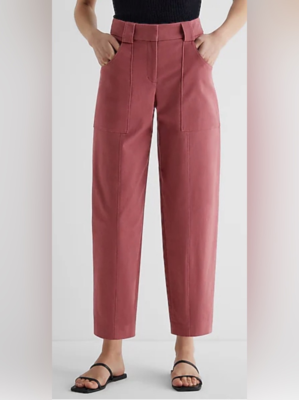 Express Dusty Rose Super High Waisted Cropped Utility Barrel Trouser Pant